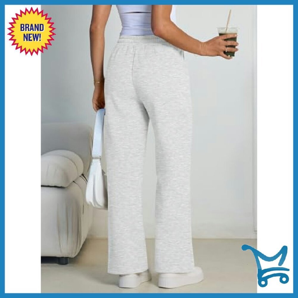 Fleece Lined Wide Leg Sweatpants High Waist Baggy Joggers Lounge Travel - Picture 5 of 7